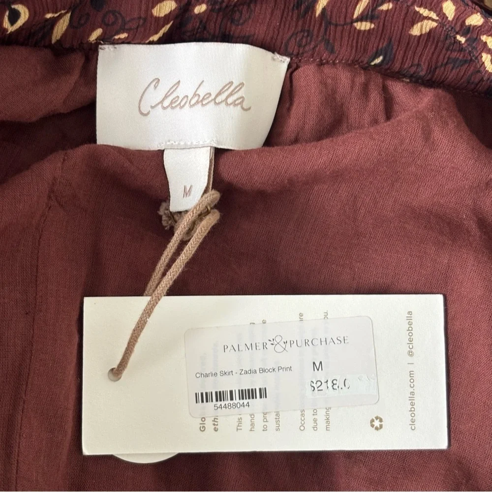 NWT Cleobella Organic Skirt Zadia Block Print Red Cream Floral Lined Maxi M